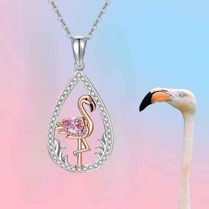Pink Flamingo Water Drop Pendant Necklace